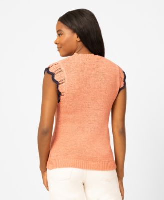 Petite Scalloped Sleeve Crewneck Sweater Knit Top