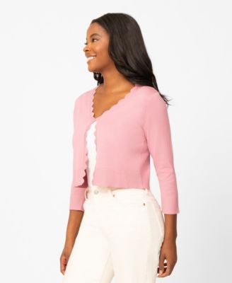Women's 3/4-Sleeve Scalloped Cropped Cardigan Sweater