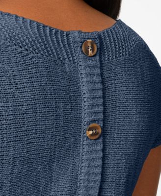 Women's Button-Back Short-Sleeve Tape-Yarn Sweater