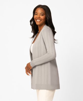 Women's Pointelle Open-Front Long Cardigan Sweater