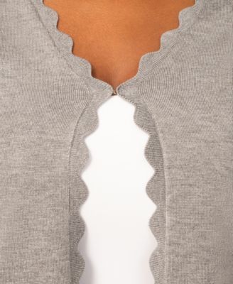 Women's 3/4-Sleeve Scalloped Cropped Cardigan Sweater