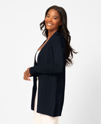 Women's Pointelle Open-Front Long Cardigan Sweater