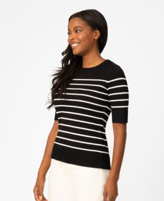 Women's Striped Crew-Neck Elbow-Sleeve Sweater