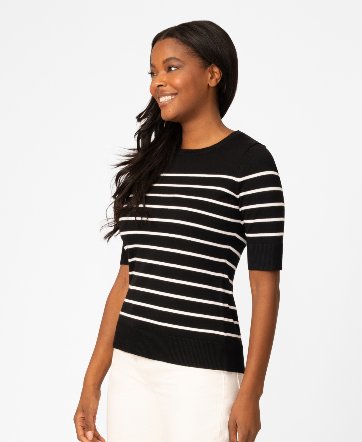 Melissa Paige Women's Striped Crew-Neck Elbow-Sleeve Sweater