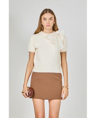 Women's Bow Accent Puff Sleeve Knit Top