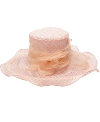 Textured Organza Rosette Wide Brim Hat