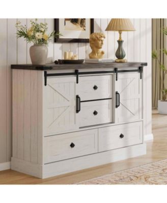 Farmhouse 4-Drawer Dresser, 45" Wooden Chest with Barn Doors, Rustic Storage Organizer Bedroom Dresser