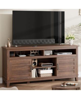 TV Stand for 63 in, Entertainment Center with Adjustable Shelves, Farmhouse TV Stand with Cabinet Doors