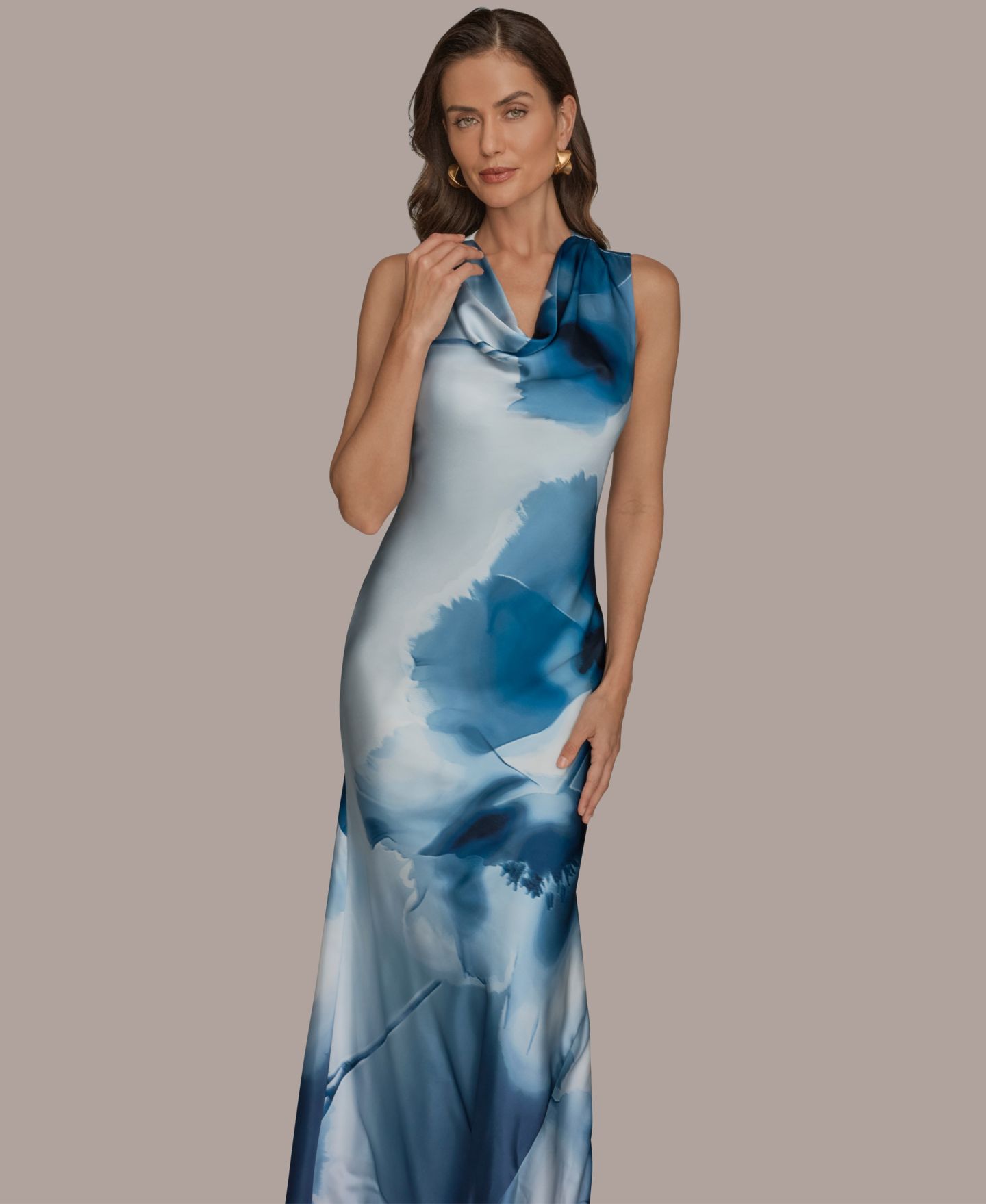 Женское платье Donna Karan New York Cowl Neck Floral Gown, цвет: Потёртый индиго разноцветный — фото 2