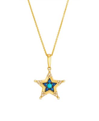 Turquoise (2/25 ct. t.w.), Sapphire (11/100 ct. t.w.) & Nude Diamond (9/100 ct. t.w.) Pendant Necklace in 14k Honey Gold