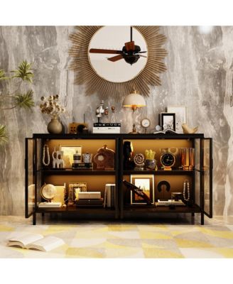 55'' W Sideboard With Glass Doors And Led Lights