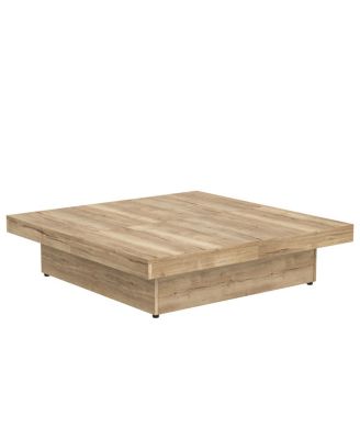 Square Veneer Coffee Table Sliding Top with Storage in Natural Wood Grain 39.4"