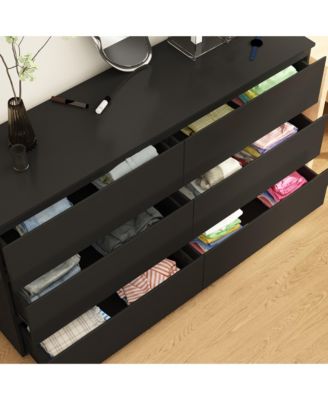 6-Drawers Black Wood Chest of Drawer Cabinet Organizer