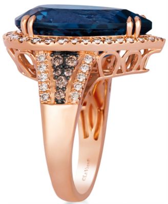 Blue Topaz (11-1/2 ct. t.w.), Nude (0.55 ct. t.w.) & Chocolate (0.21 ct. t.w.) Diamond Ring in 14k Strawberry Gold