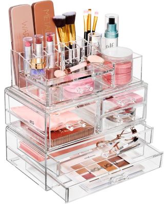 3 Piece Extra Large Stackable Cosmetic Organizers and Storage Set - Great Vanity, Dresser & Bathroom Organizer