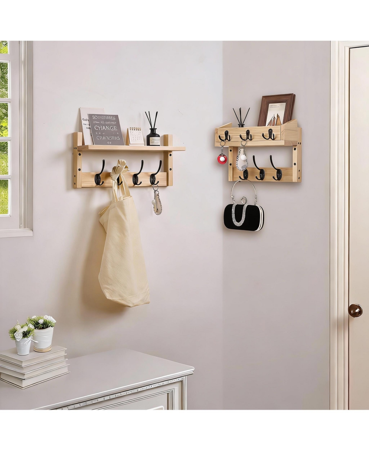 Yigii Wall-Mounted Coat Rack with Hooks and Shelf for Entryway
