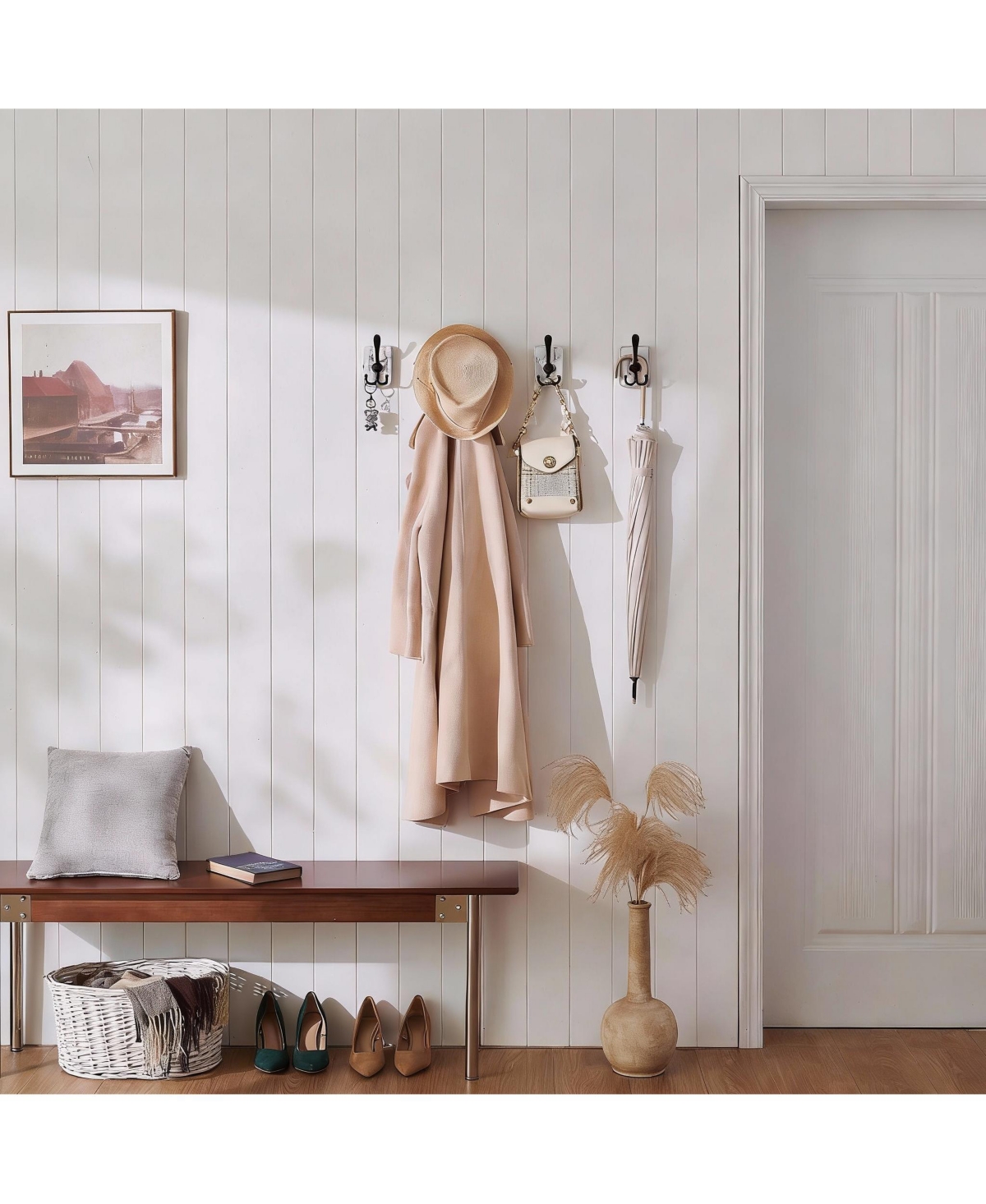 Yigii 4 Pack Rustic Iron Hooks, Heavy Duty, Adhesive & Drill Mount, Farmhouse Decor