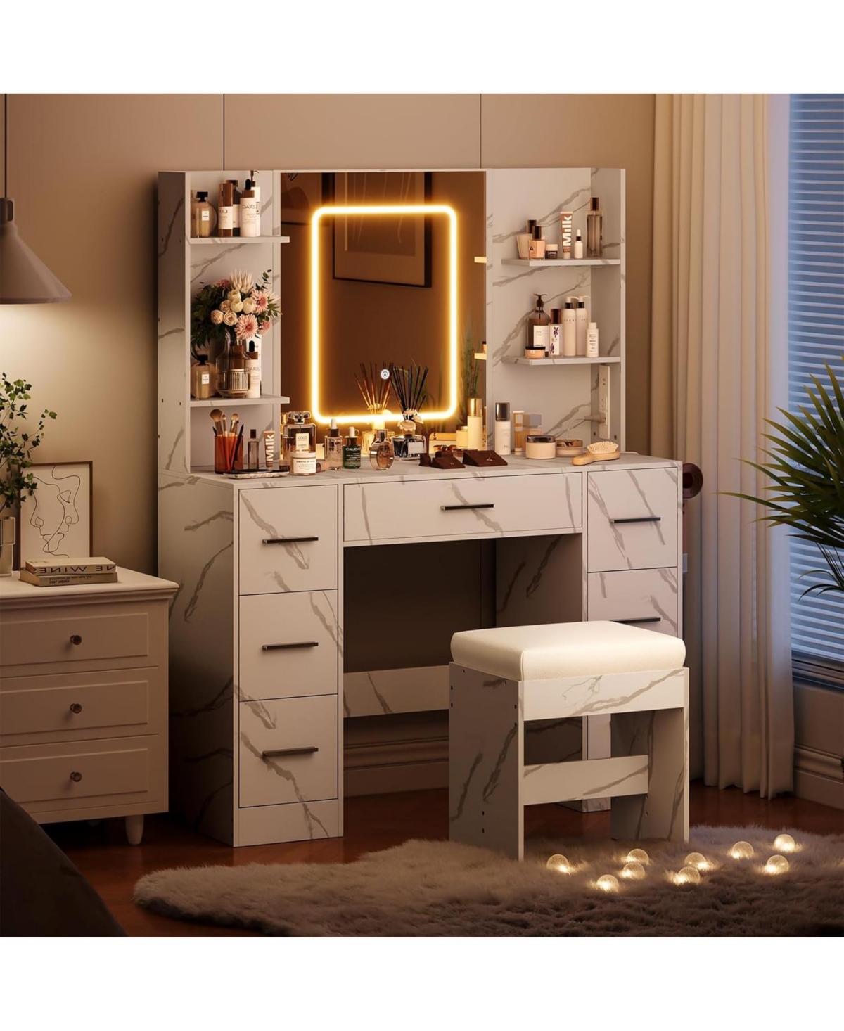"Gaomon Led Dresser with Mirror & Power Outlet for Bedrooms, Easy Assembly"