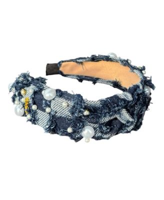 Women's Embellished Top Knot Headband - Patchwork Denim