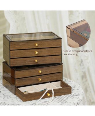 3-Layer Acrylic & Wood Jewelry Organizer with Velvet Lining