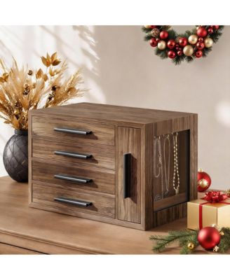  Wooden Jewelry Box with 4 Drawers for Rings, Earrings, Brooches, Necklaces
