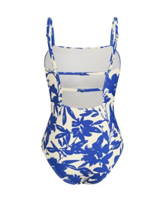 Women's Square Neck Ruched Pull-On Adjustable Strap One-Piece Swimsuit