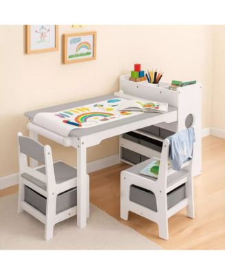 3-in-1 Kids Table and 2 Chairs Set with Storage, Removable Top and Chalkboard for Art, Crafts, and Reading