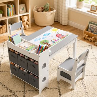 Kinder King 3-in-1 Kids Table and 2 Chairs Set with Storage, Removable ...