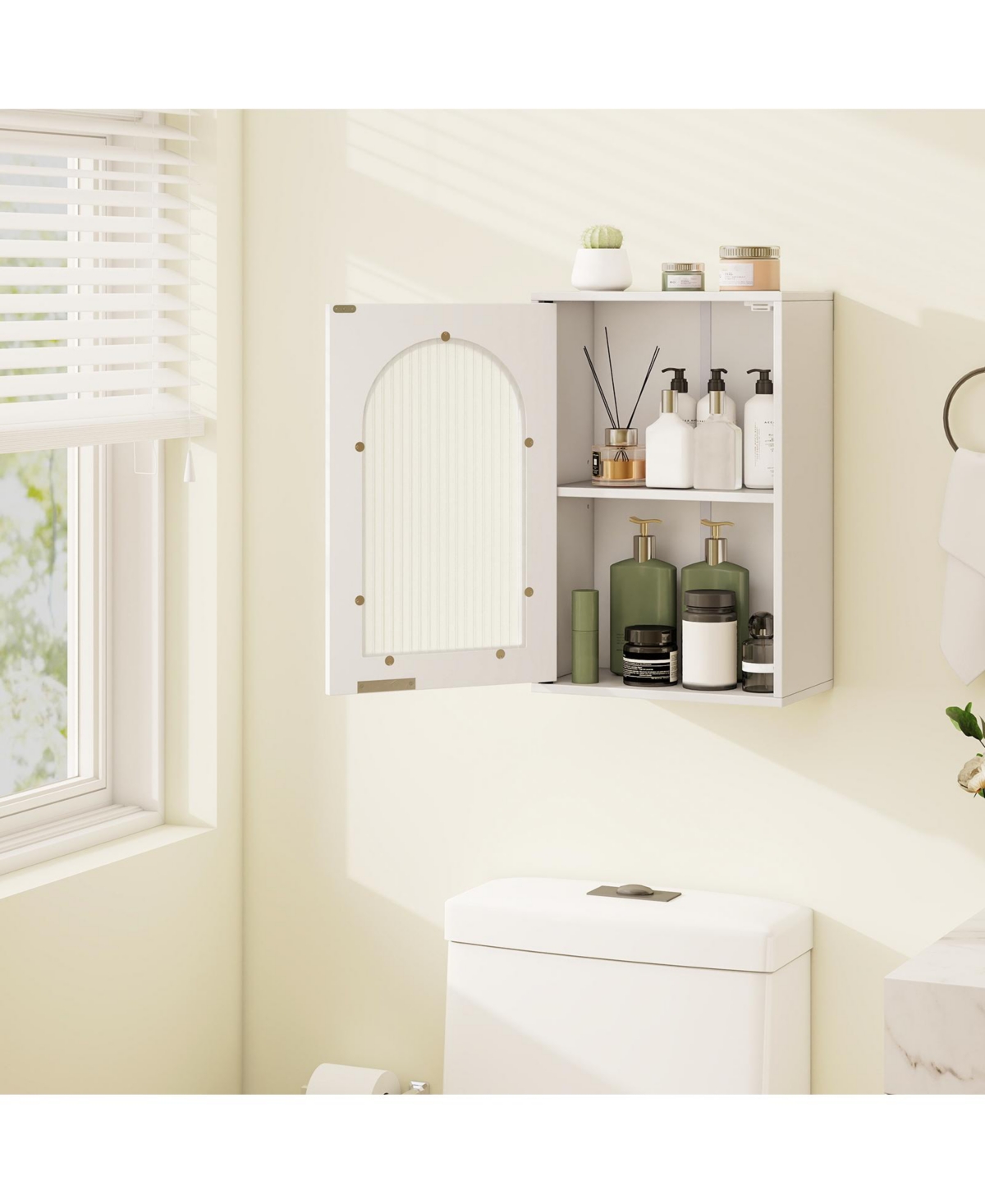 sumyeg Bathroom Wall Storage Cabinet with Tempered Glass Door and Adjustable Shelf
