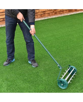Rolling Garden Lawn Aerator Roller Home Grass Steel Handle
