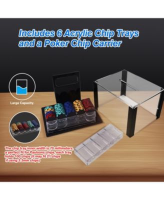 600pcs Casino Grade Acrylic Poker Chips Carrier with 6 Poker Chip Trays
