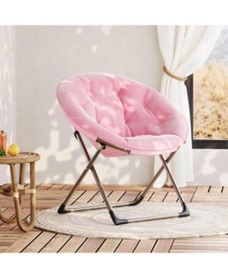 Faux Fur Saucer Chair - Oversized Foldable Moon Chair, 300lb Capacity for Bedroom