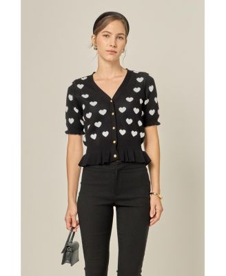 Women's Heart Cardigan with Short Puff Sleeve