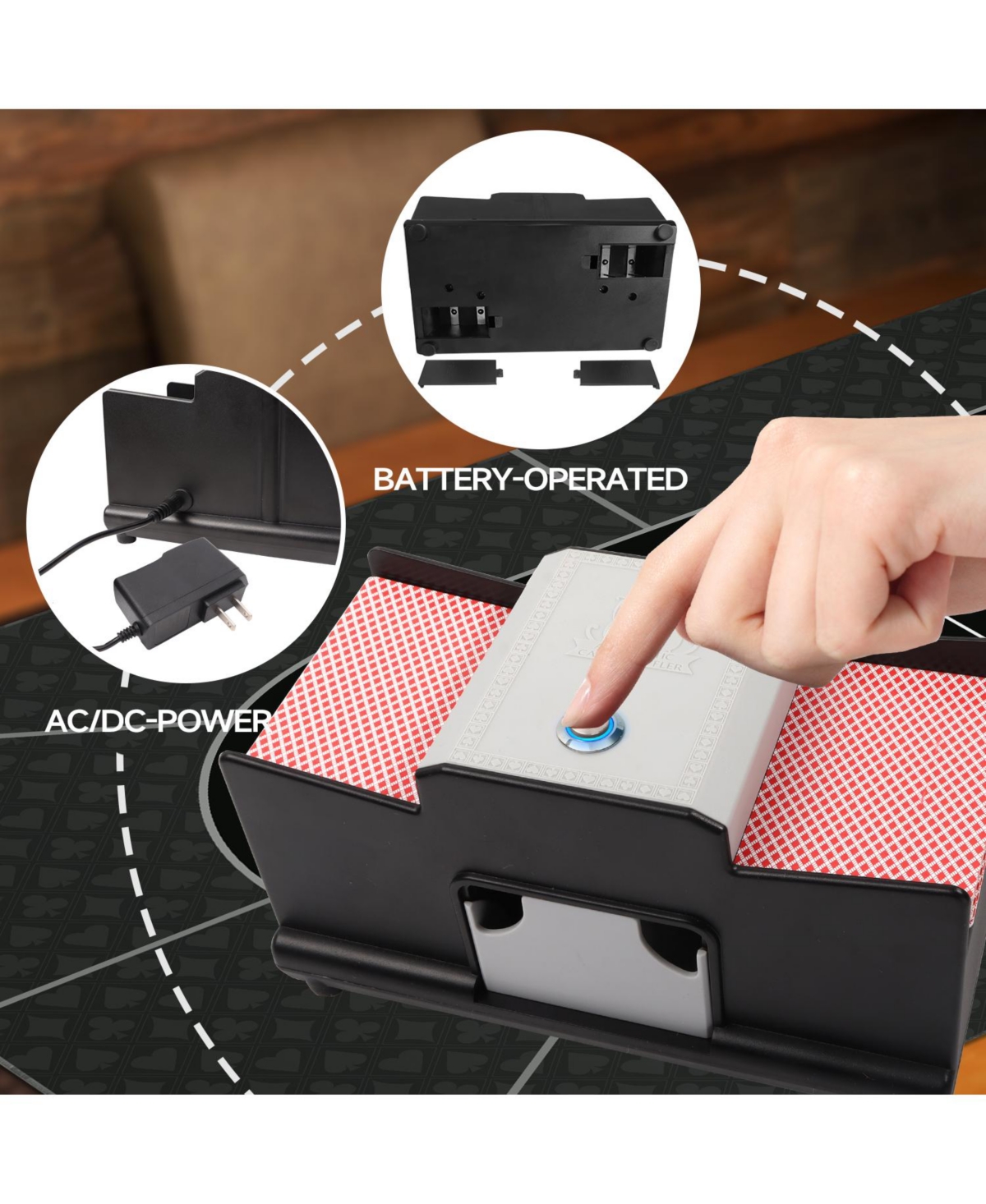 Gse Games & Sports Expert 2-Deck Casino Automatic Card Shuffler, Ac/Dc-Power Electric Shuffler Machine for Playing Cards