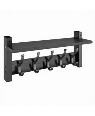 Wooden Coat Rack with Shelf, 5 Hooks, 55lbs Capacity, Space-Saving, DIY