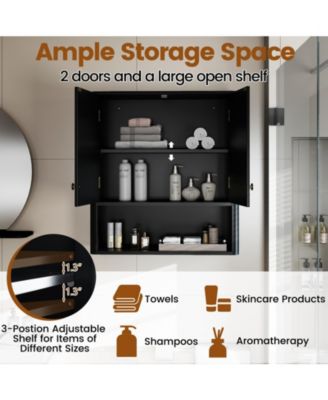 Fluted Bathroom Wall Storage Cabinet with Open Shelf Organizer