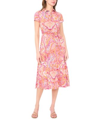 Women's Short-Sleeve Zipper Midi Dress