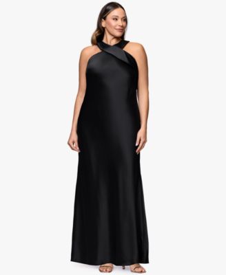 Plus Size Satin Tie Neck Ball Gown