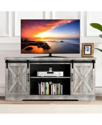 Farmhouse TV Stand, Entertainment Center for 65 Inch TV Media Console Table, Barn Door TV Stand with Storage