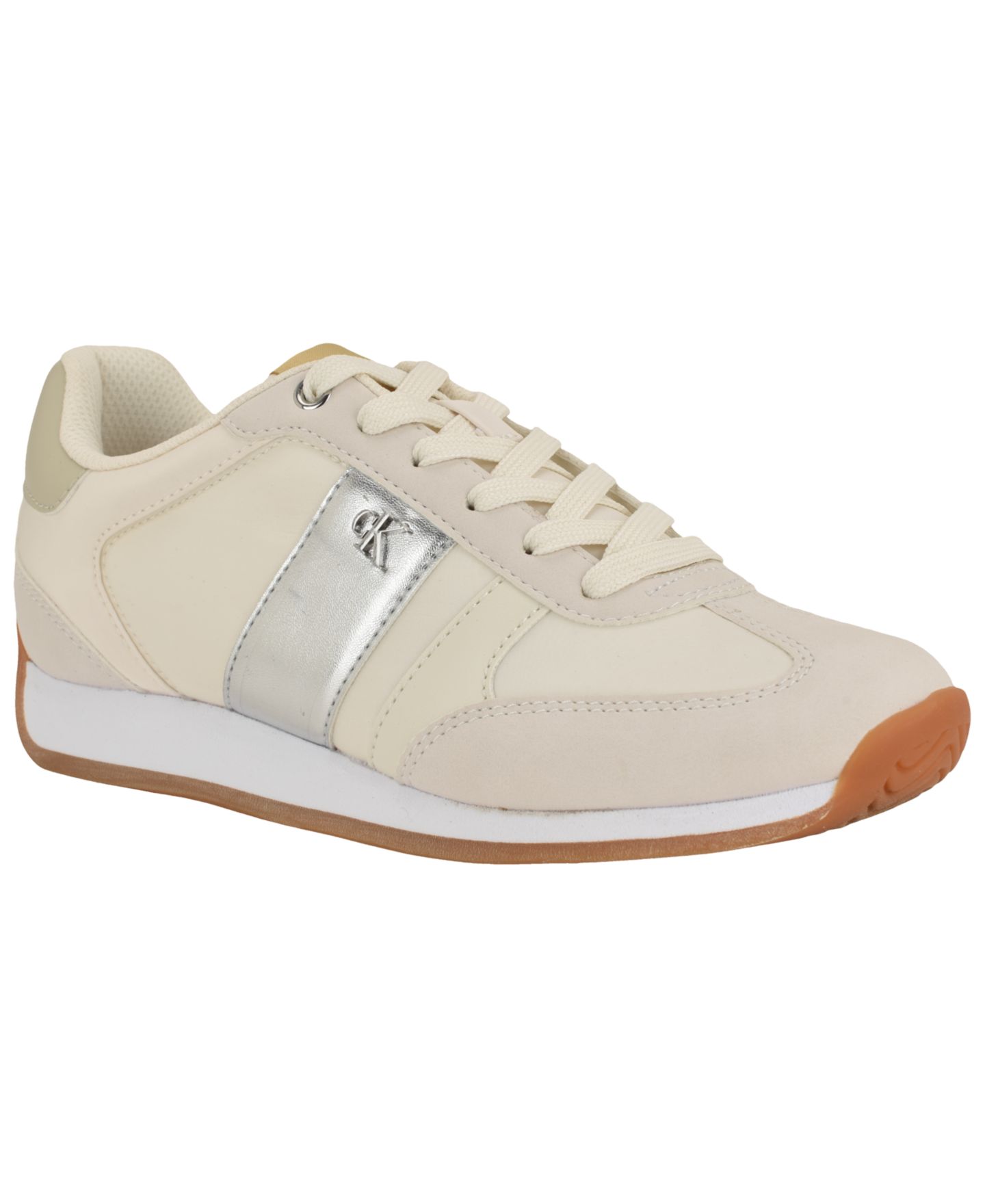 Женские кроссовки Calvin Klein Anora Retro Lace-Up, цвет: Бежевый / Серебряный — фото 1