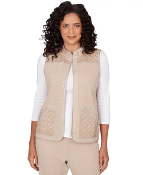 Petite Comfort and Joy Quilted Snap Front Vest - Fawn