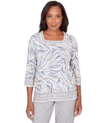 Petite Square Neck Animal Print Border Top