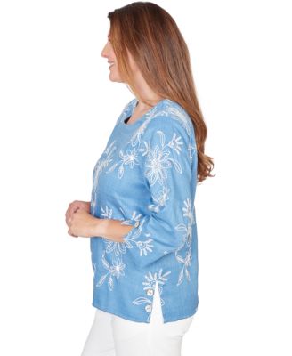 Petite Classics Tossed Floral Embroidered Crewneck Top