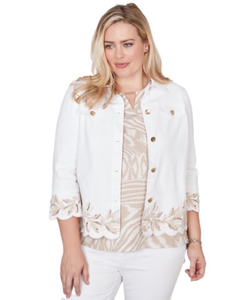 Женские куртки Alfred Dunner Petite Natural WonderLeaf Embroidered Shirt Jacket