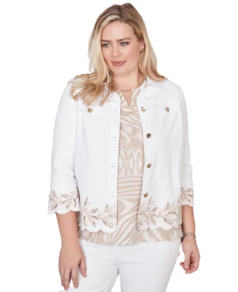 Petite Natural WonderLeaf Embroidered Shirt Jacket - White