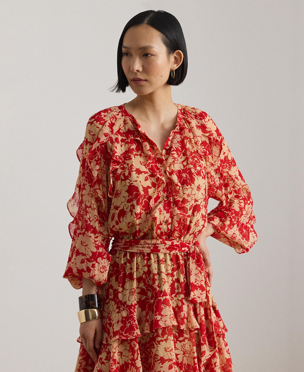 Lauren Ralph Petite Jalalie Print Ruffle-Trim Tiered Dress