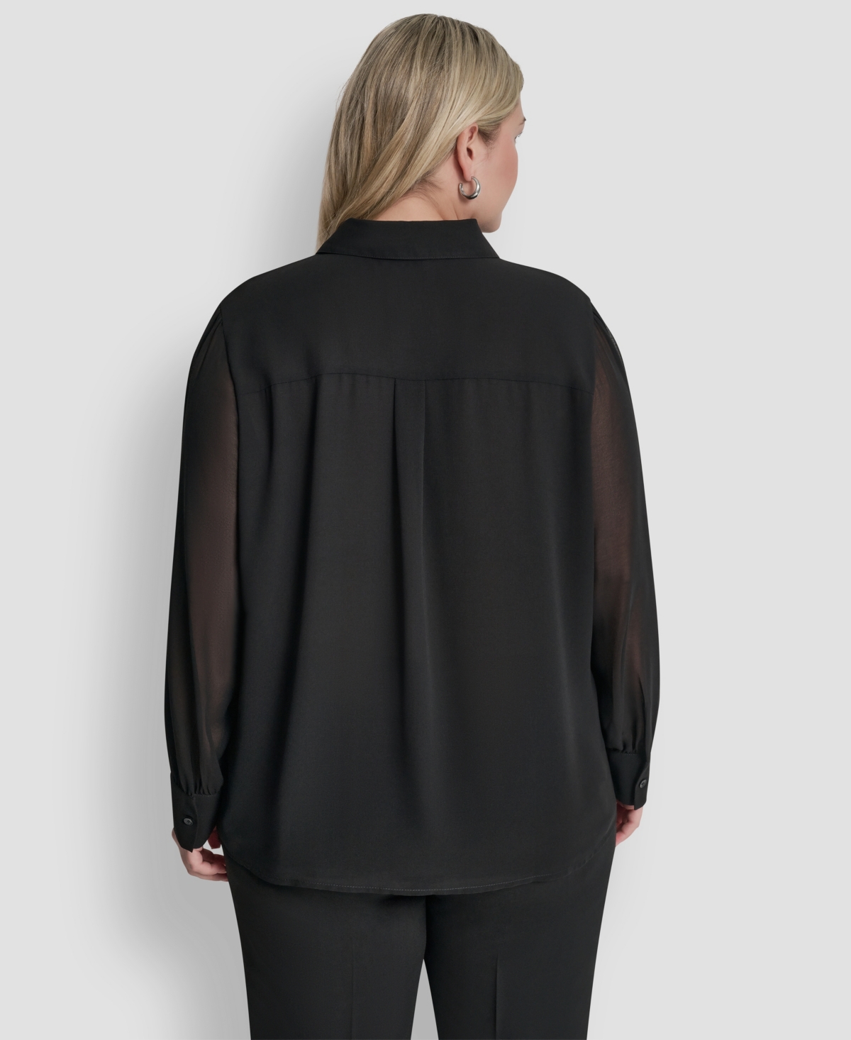 Dkny Plus Collared Ruffle Detail Long-Sleeve Top
