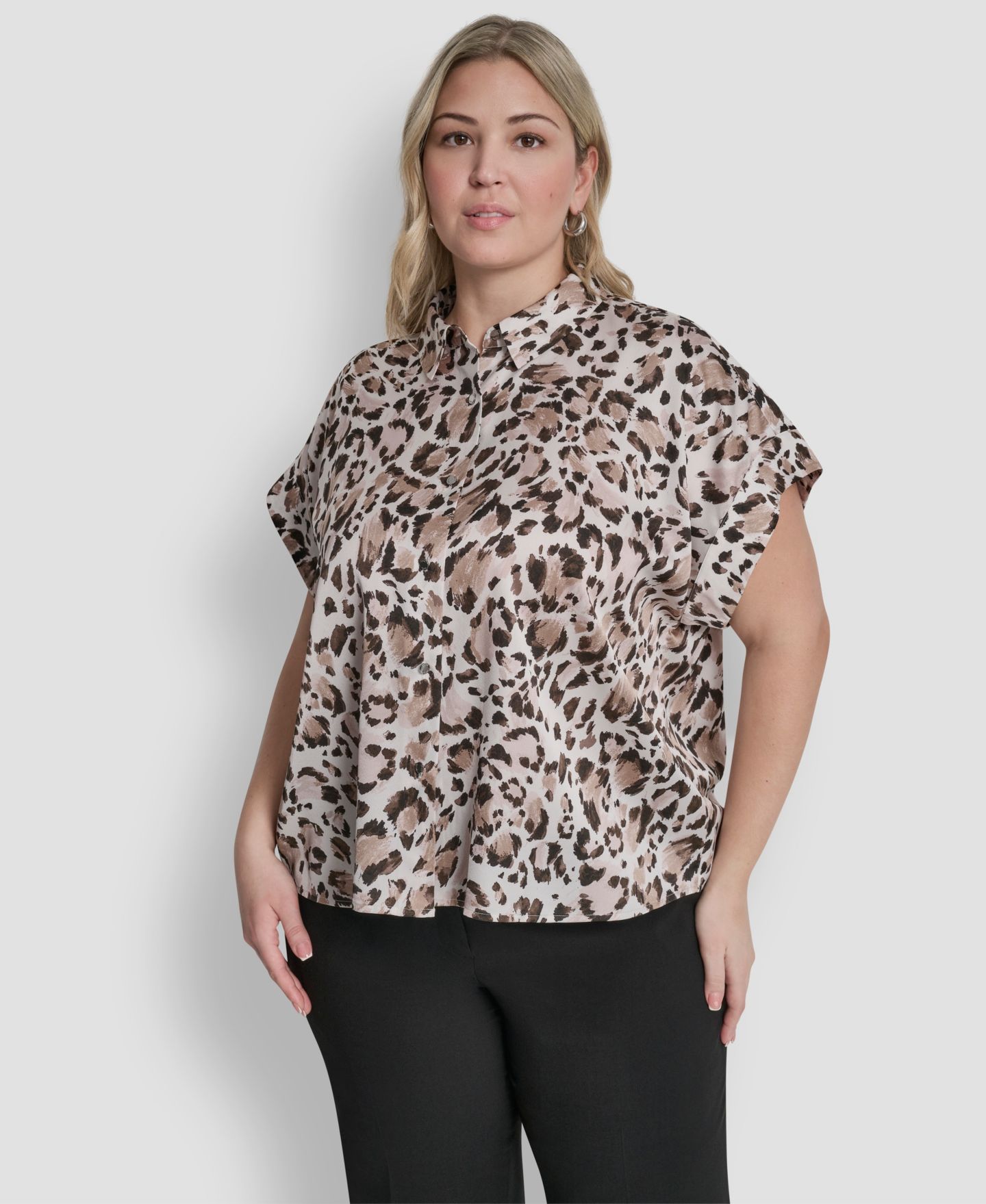 Женская рубашка DKNY Plus Size Printed Camp, цвет: Слоновая кость — фото 1