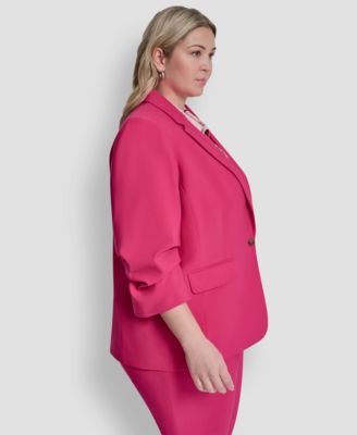 Plus Size 1-Button Ruched-Sleeve Blazer