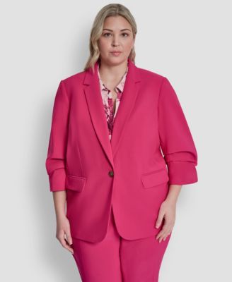 Plus Size 1-Button Ruched-Sleeve Blazer
